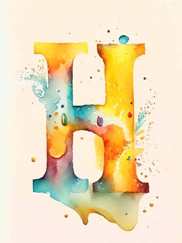 H  Letter, Alphabet Storybook Watercolour 1