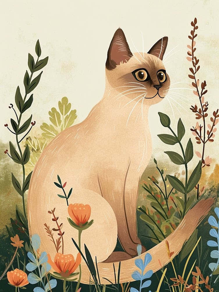 Japanese Bobtail Cat Storybook Illustration 2