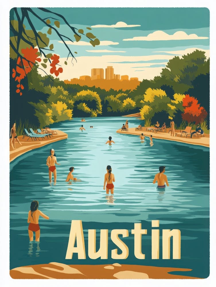 Aihrgdesign A 1970s Inspired Travel Poster For Austin Depicti 77bda500 8aba 4dd6 Bbbb 5f591743891b 3