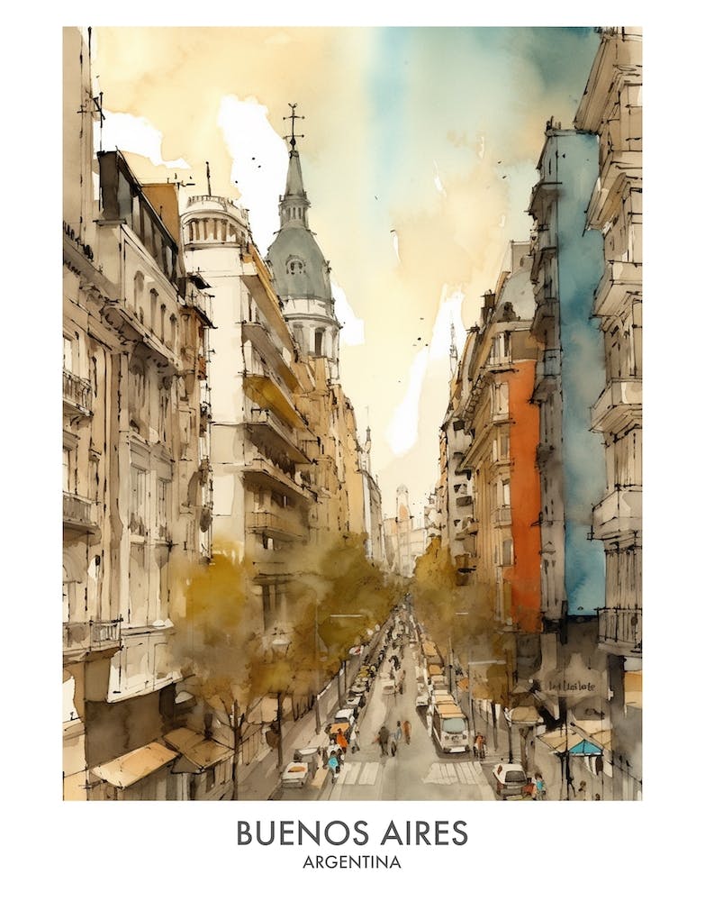 Buenos Aires Argentina Watercolour Travel Poster 2