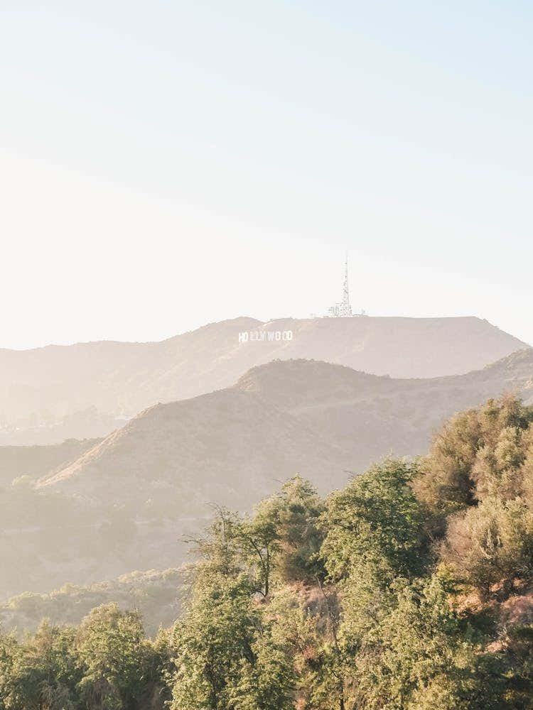 Los Angeles, USA I Hollywood sign letters photography at sunset light on the mountain from Griffith Observatory with a summer pastel sweet sunny soft aesthetic boho vibes and fine art photography film camera style