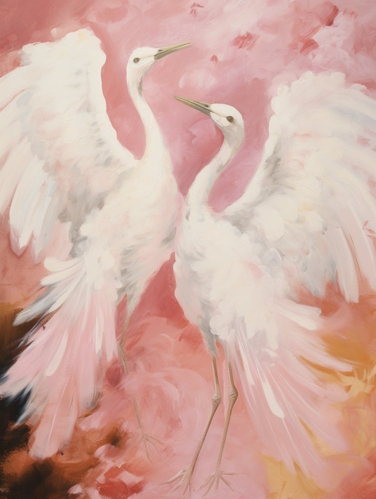 Pink Ethereal Bird Painting Ostrich