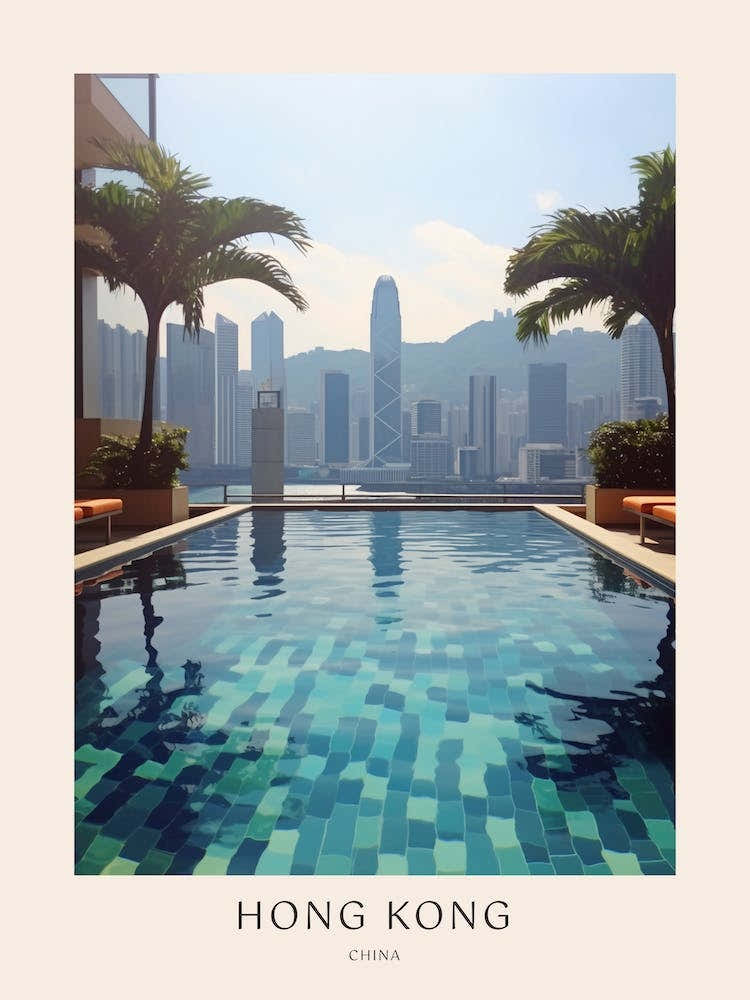 Hong Kong China 1 Midcentury Modern Pool Poster