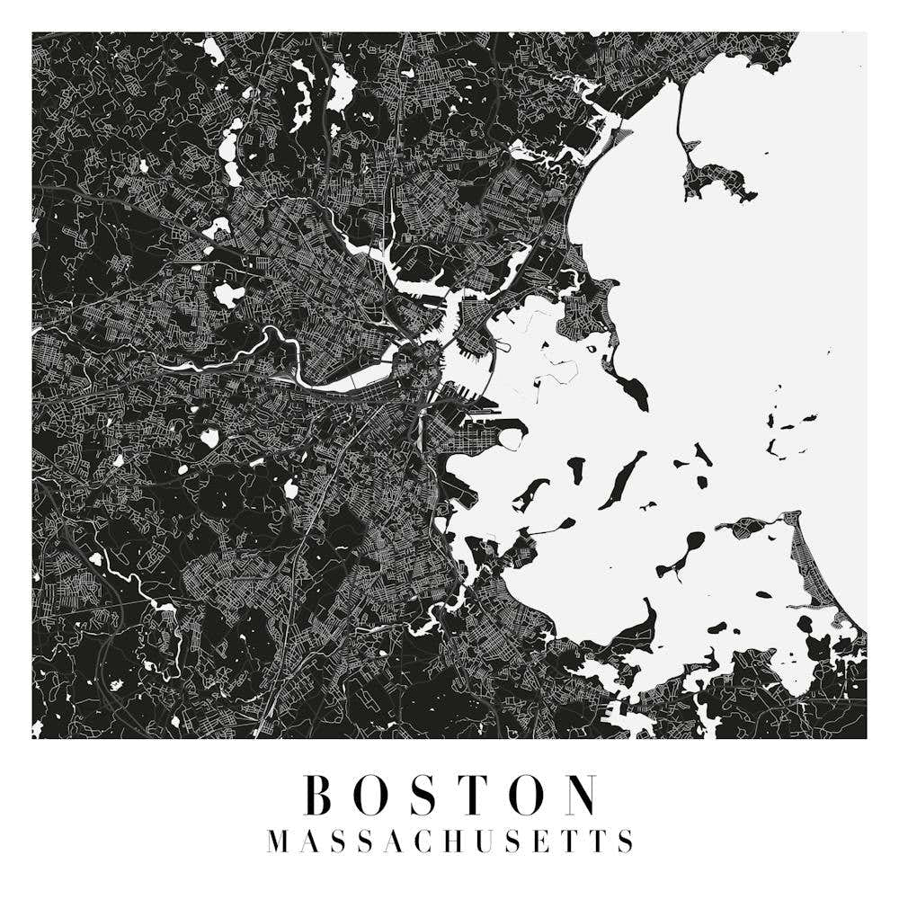 Boston Massachusetts Minimal Black Mono Street Map  Square