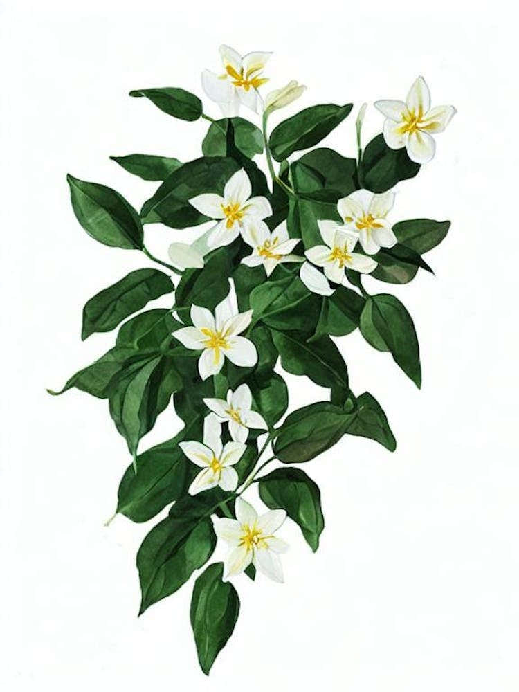 Jasmine Plant (Jasminum Polyanthum) Watercolor