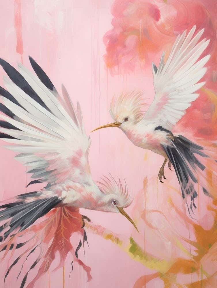 Pink Ethereal Bird Painting Hoopoe 3