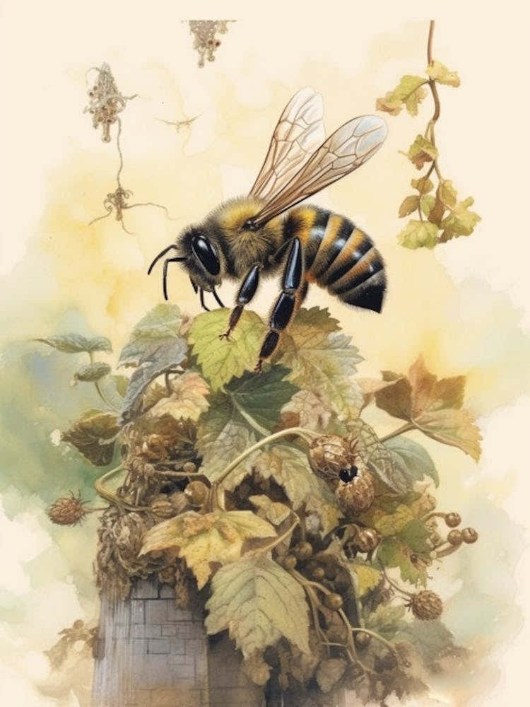 Hairy Footed Flower Bee Beehive Watercolour Illustration 2