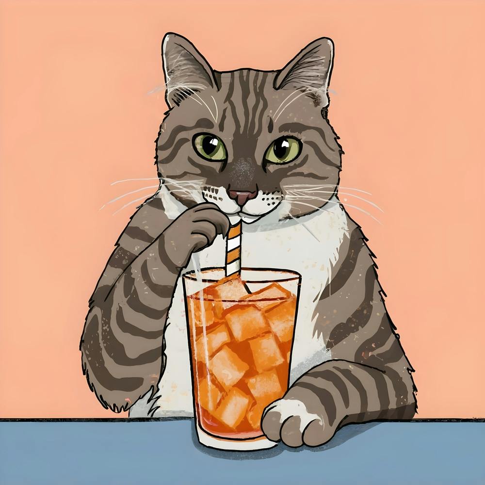 Aperol Spritz Cat Drinking Iced Tea