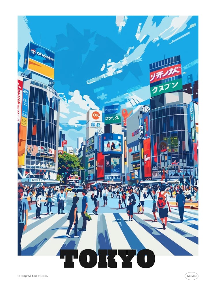 Shibuya Crossing Tokyo 1 Colourful Illustration Poster