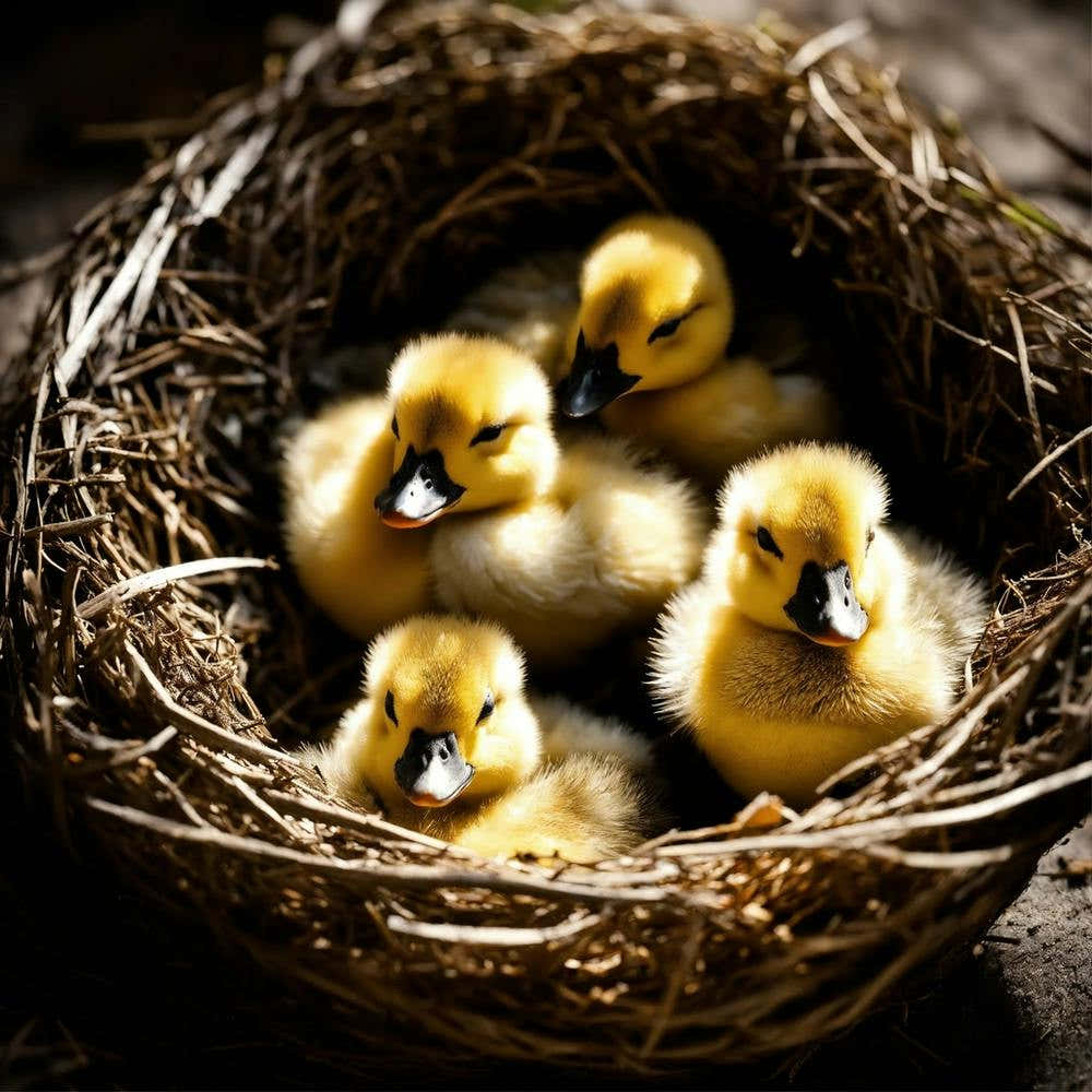 Ducklings In Nest