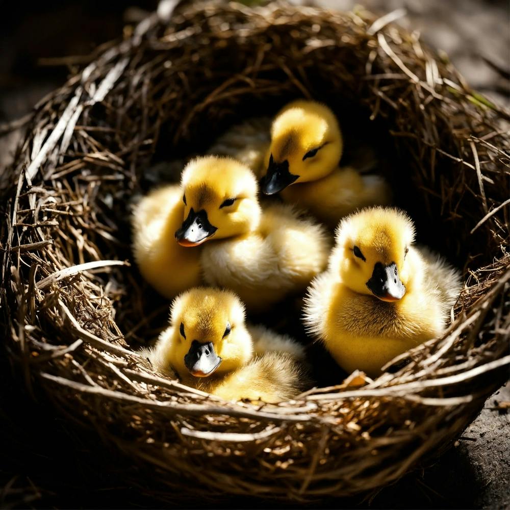 Ducklings In Nest