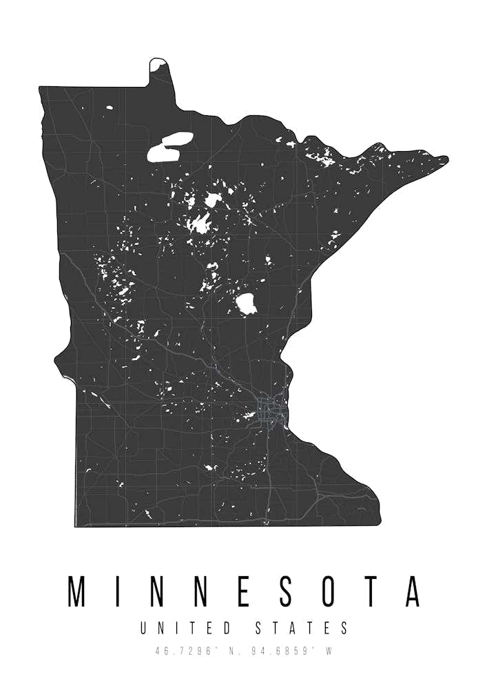 Minnesota Mono Black And White Modern Minimal Street Map