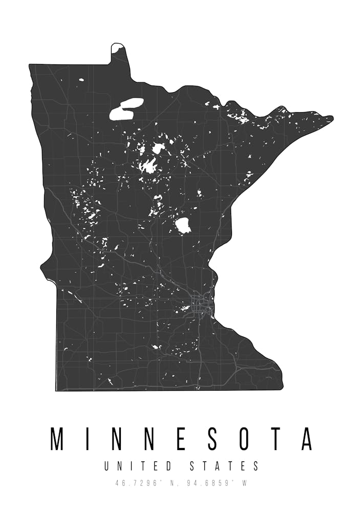 Minnesota Mono Black And White Modern Minimal Street Map