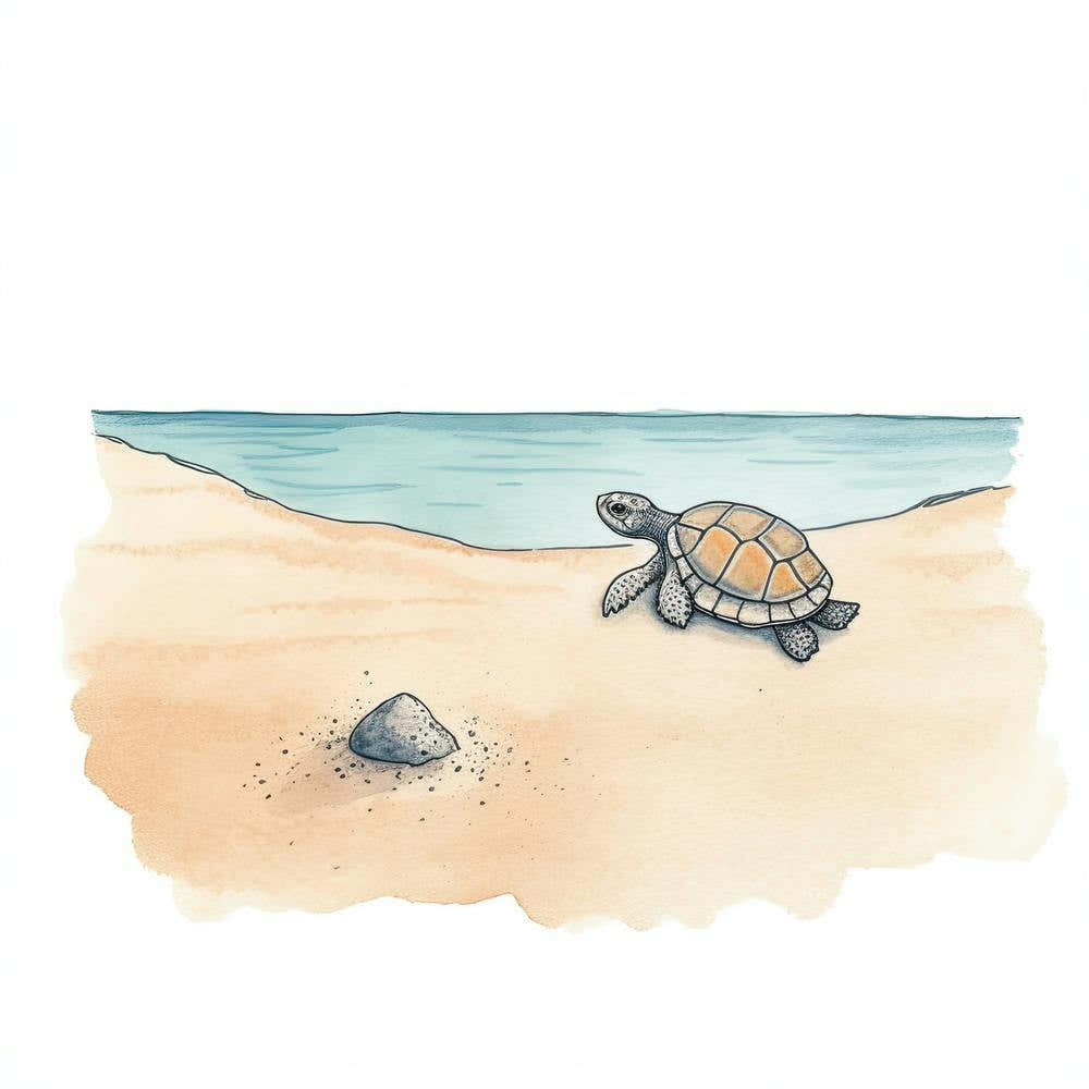 Cute Sea Turtle On The Beach Drawing 7