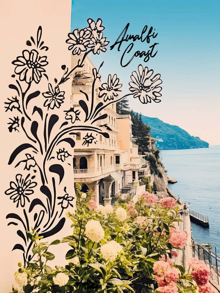 Amalfi Coast Postcard Flowers Collage 1