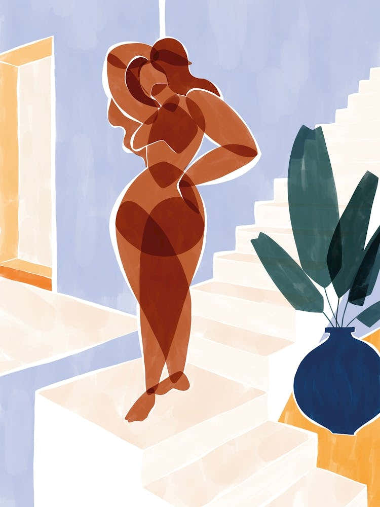 Illustration Of A Woman On Stairs