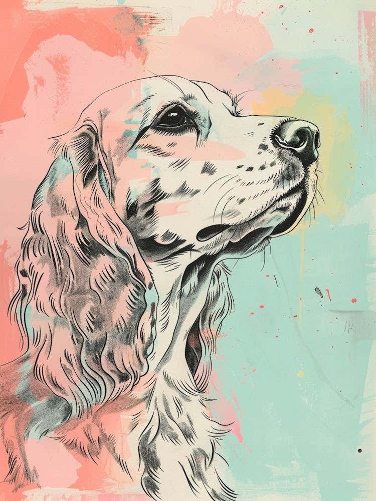 Pastel Watercolour Irish Setter Dog Line Illustration 4