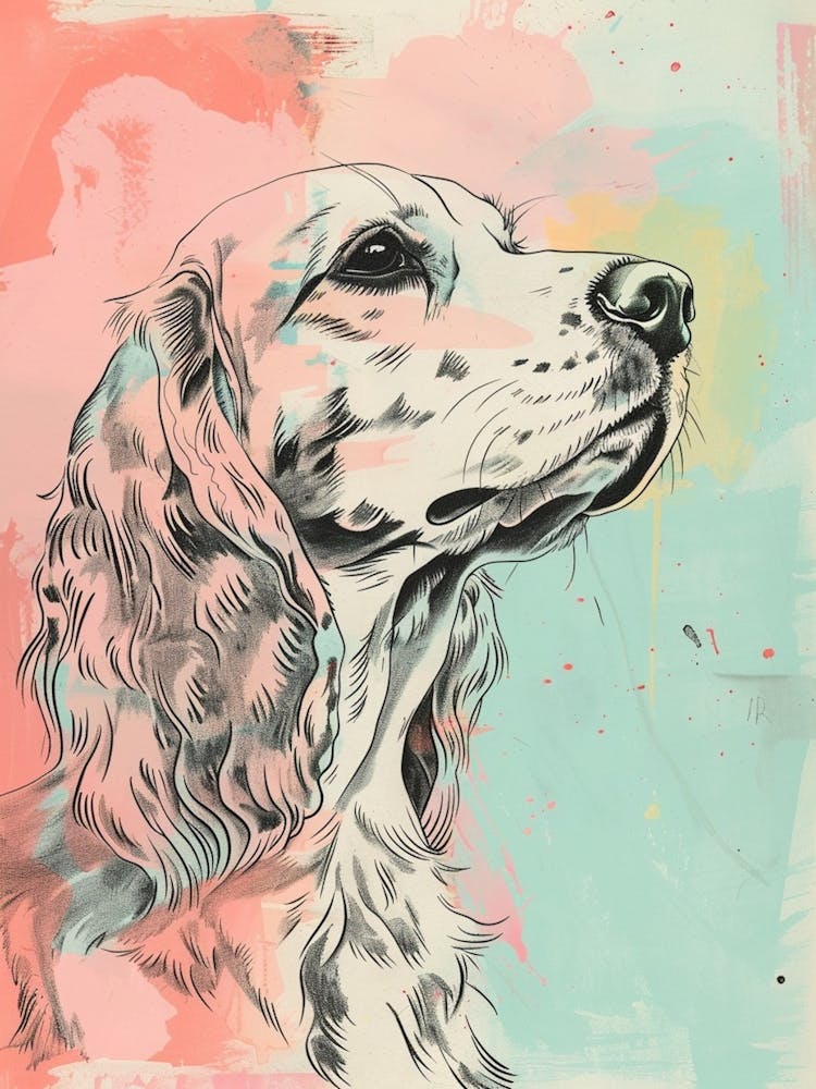 Pastel Watercolour Irish Setter Dog Line Illustration 4