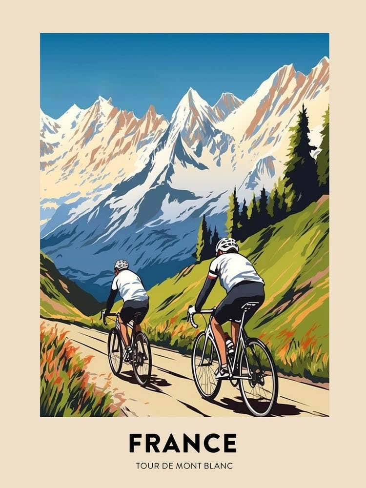 Tour De Mont Blanc France 7 Vintage Cycling Travel Poster