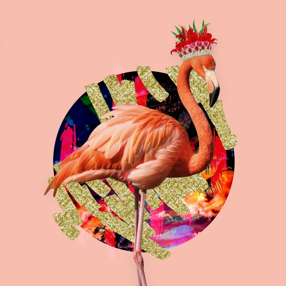 Royal Flamingo Wearing Floral Crown In Pink And Gold 1