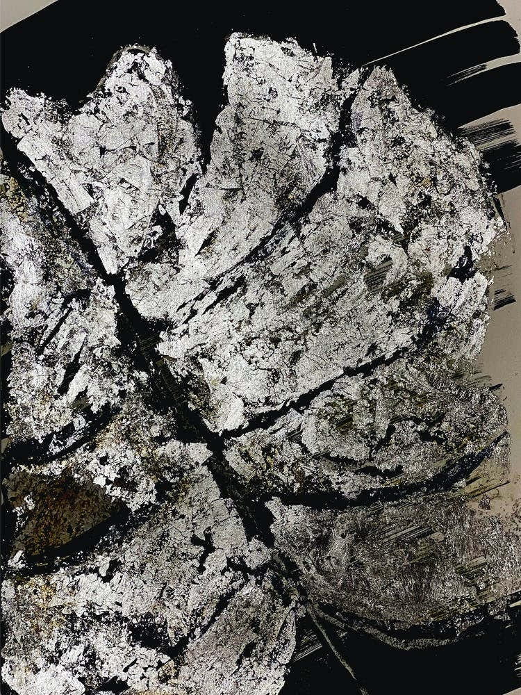 Silver foil Monstera Leaf Black Ink