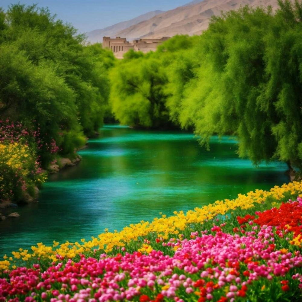 Colorful Flowers In A River
