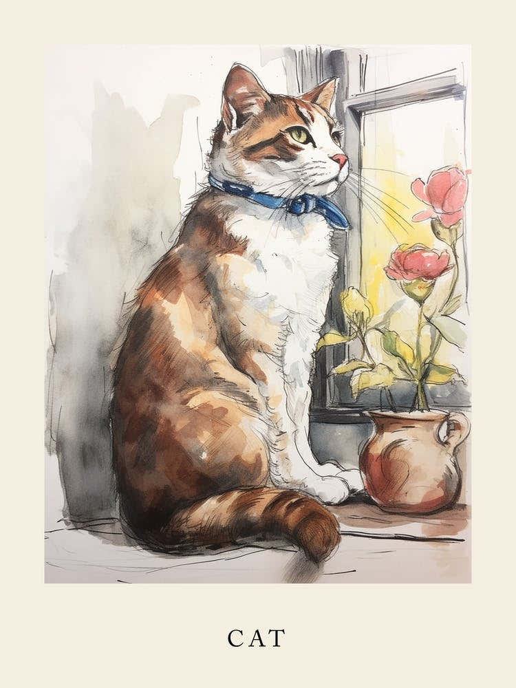 Beatrix Potter Inspired  Animal Watercolour Cat 1