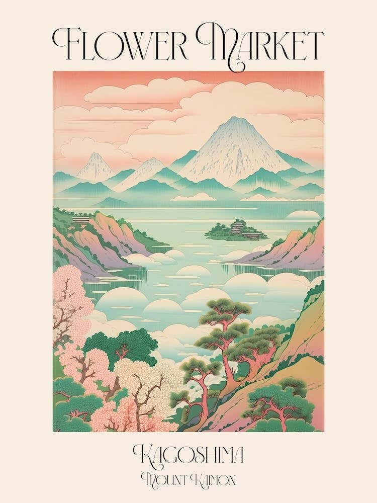 Flower Market Mount Kaimon In Kagoshima, Japanese Landscape 1 Poster