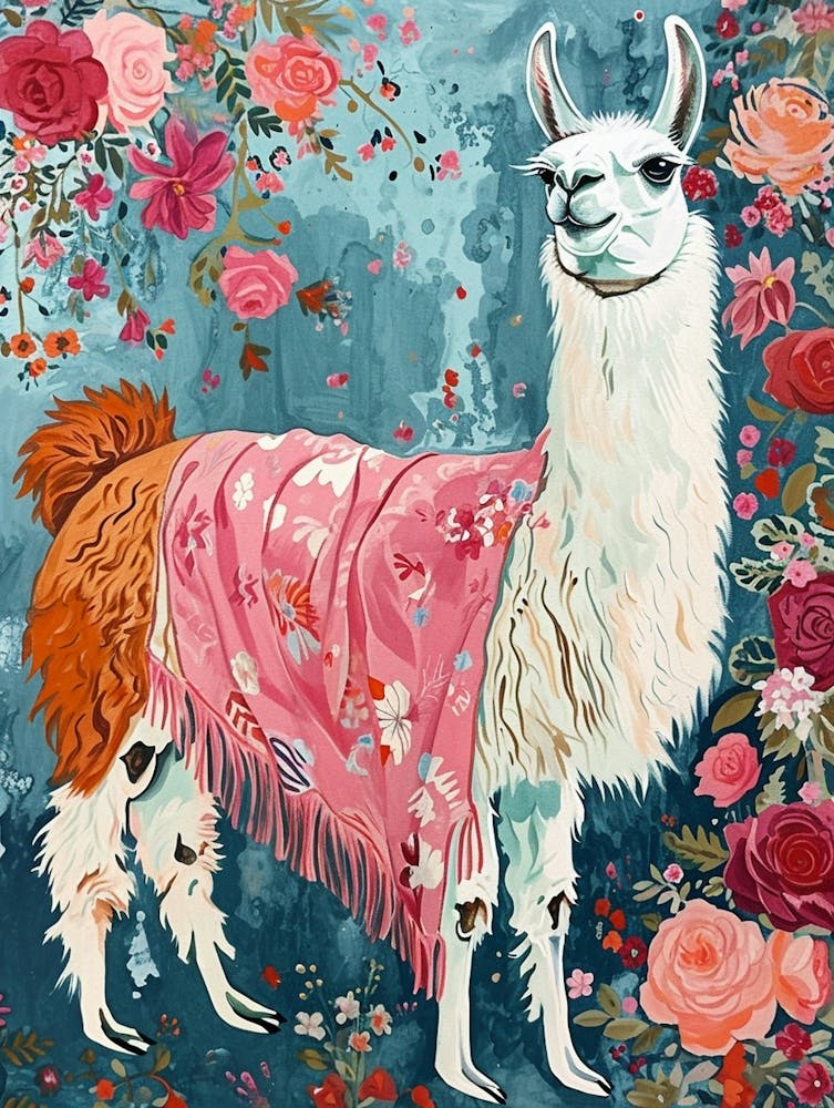 Floral Animal Painting Llama 3