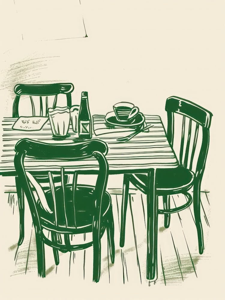 Summertime Lunch Green Line Art Illustration