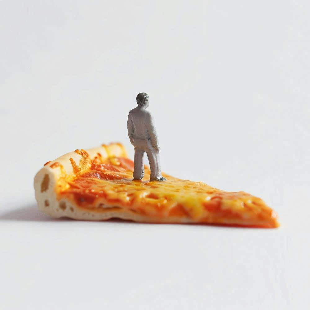 Man Standing On A Slice Of Pizza