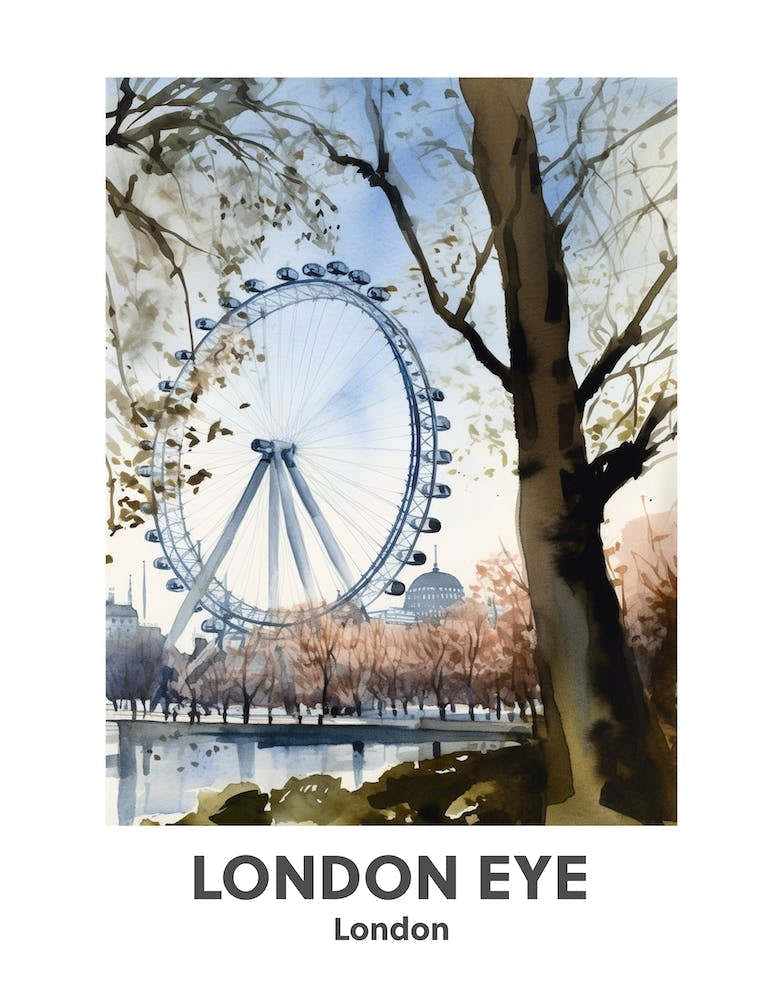 London Eye, London 4 Watercolour Travel Poster