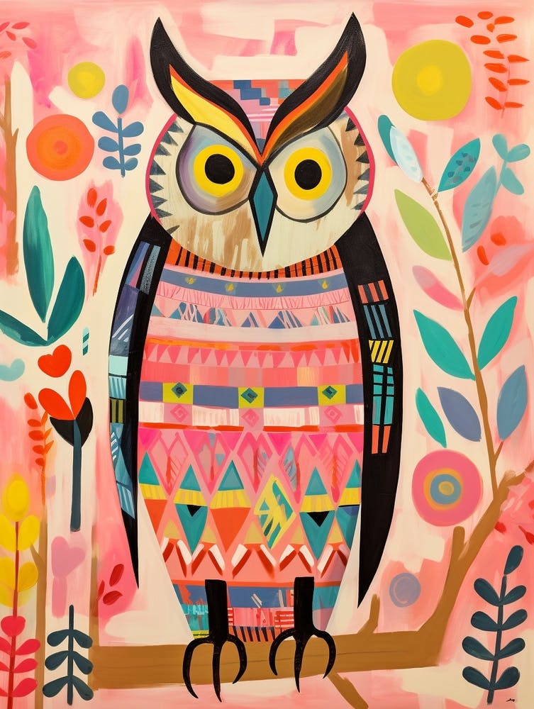 Pink Scandi Great Horned Owl 4
