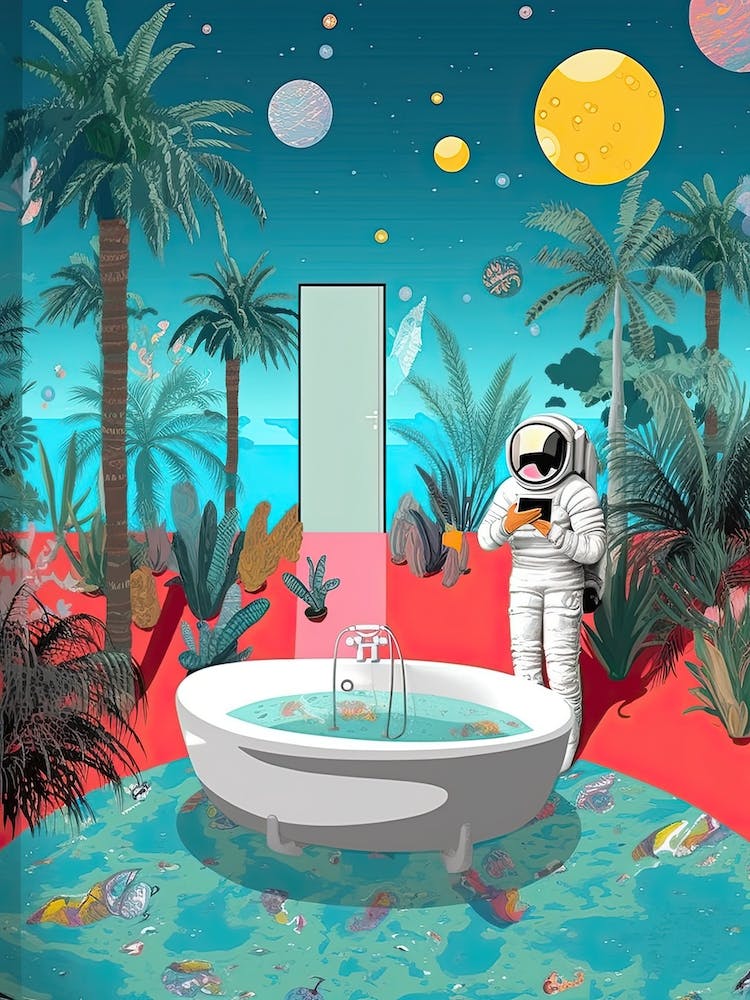 Astronaut In The Pool Colourful Illustration 2