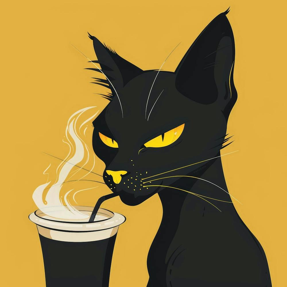 Black Cat Drinking Coffee