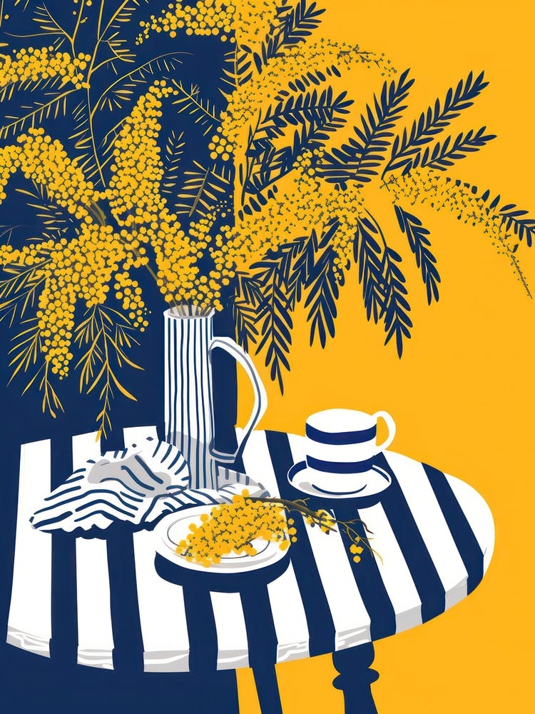 Mimosa Flowers On A Table   Contemporary Illustration 1