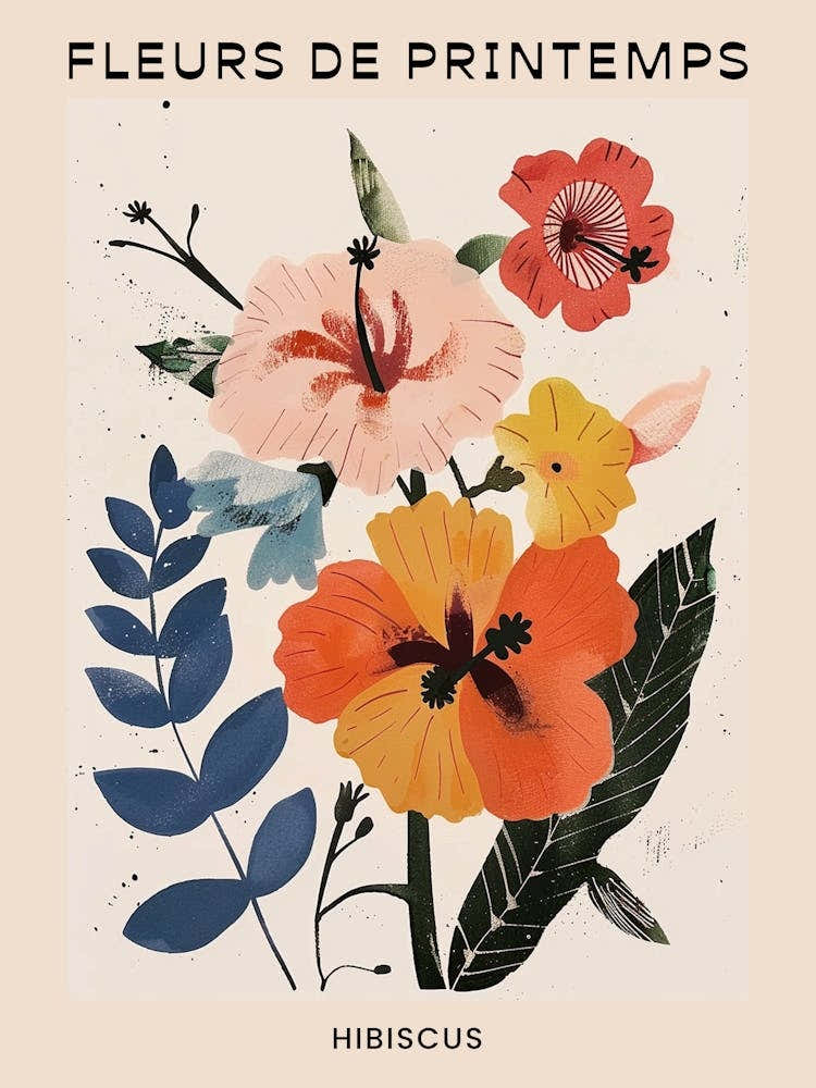 Spring Floral French Poster  Hibiscus 1