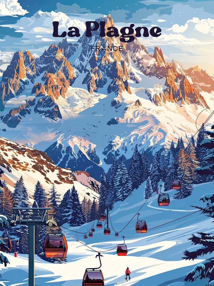 La Plagne France Snowboarding Travel Art Illustration