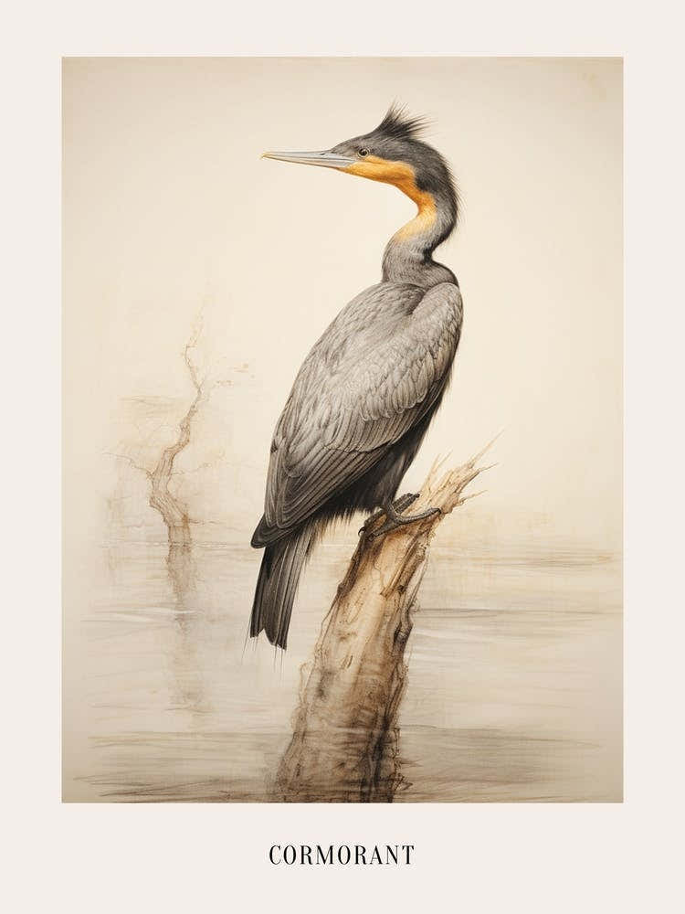 Vintage Bird Drawing Cormorant 3 Poster