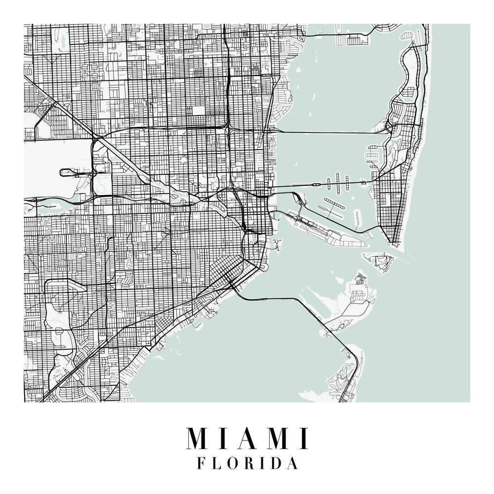 Miami Florida Street Map Minimal Color Square
