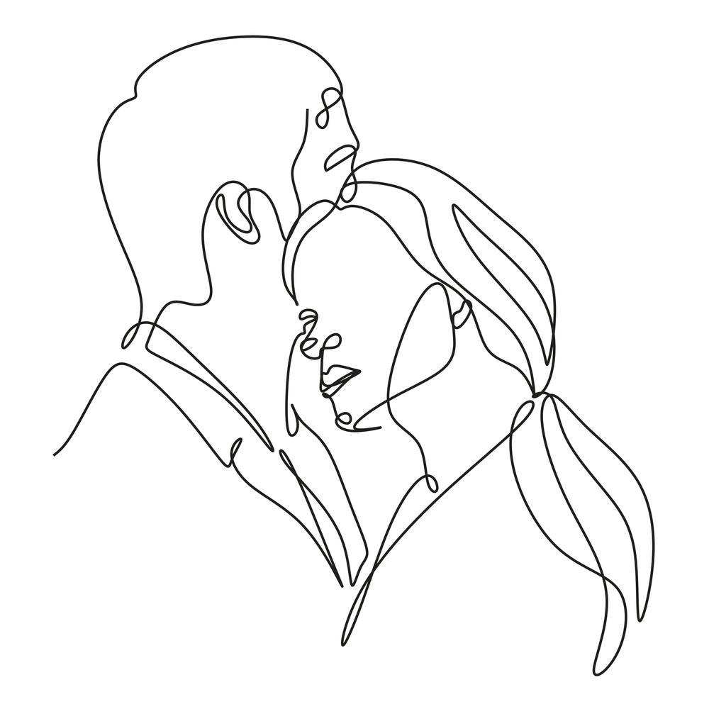 Single line lovers drawing, simple modern line art