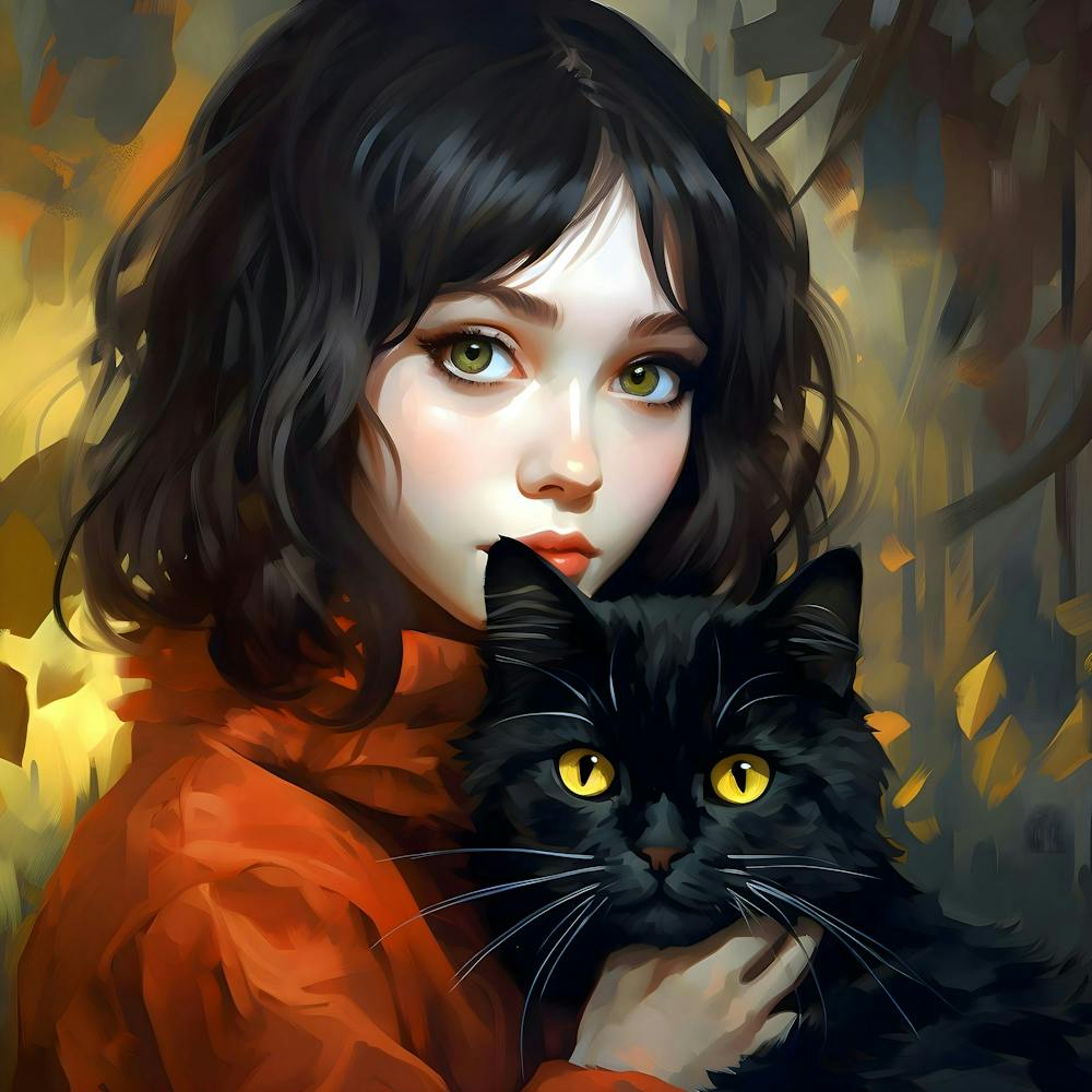 Autumn Intimacy - A Girl And Her Black Cat