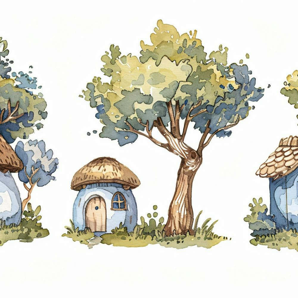 Watercolor Huts Set
