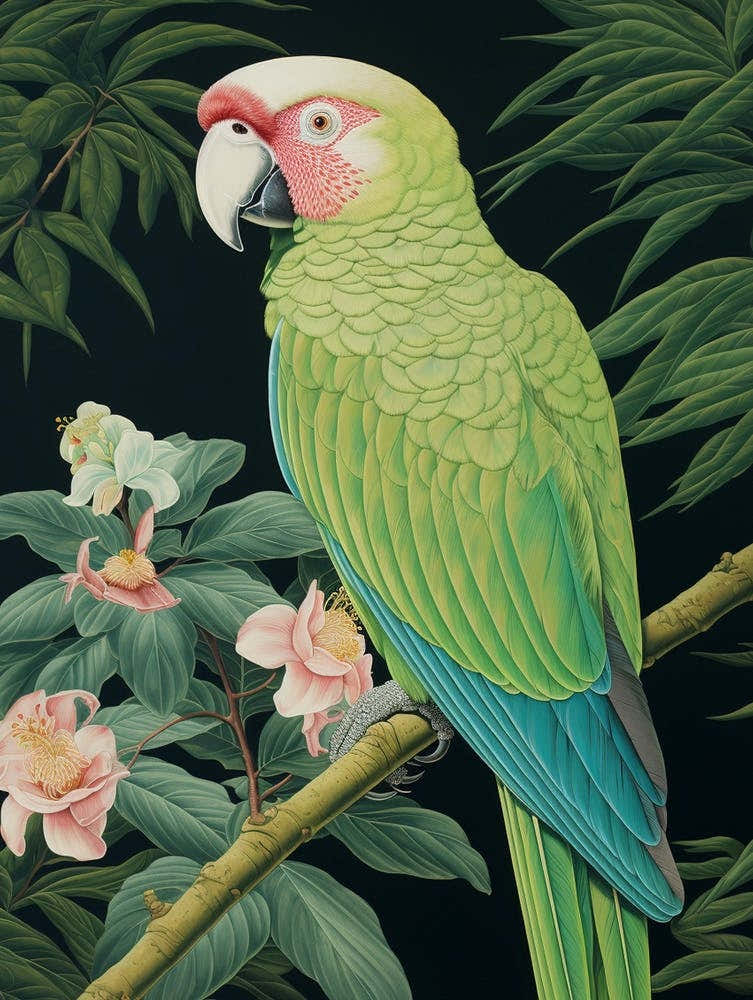 Ohara Koson Inspired Bird Painting Macaw 4