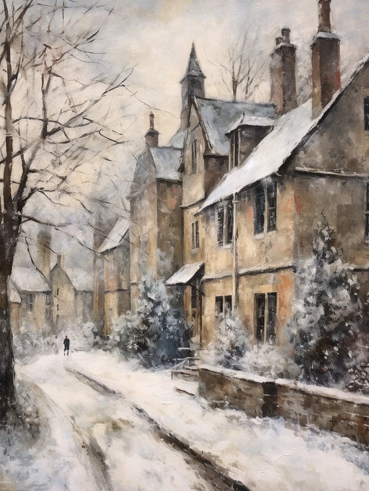 Vintage Winter Painting Cotswolds United Kingdom 2