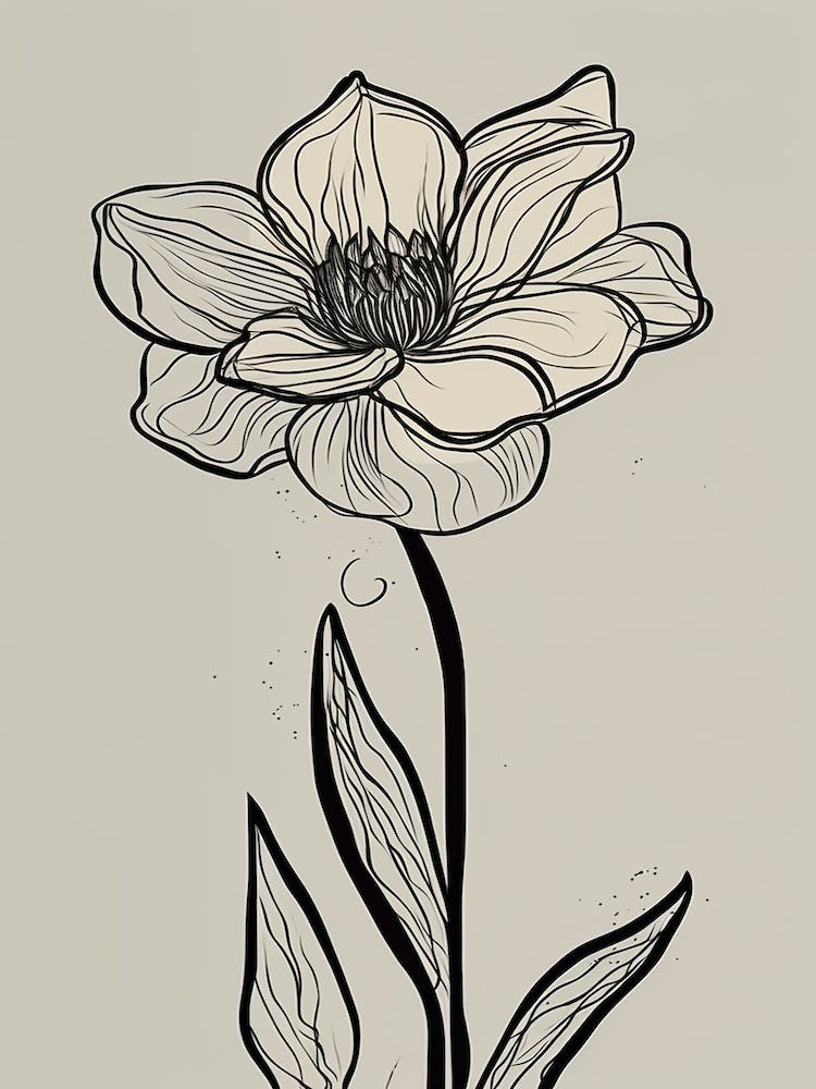 Daffodils Line Art Flowers Illustration Neutral 15