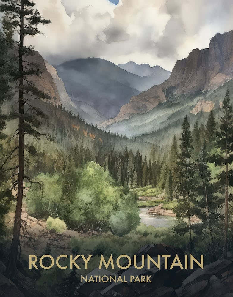 Rocky Mountain National Park Watercolour Vintage Travel Poster 3