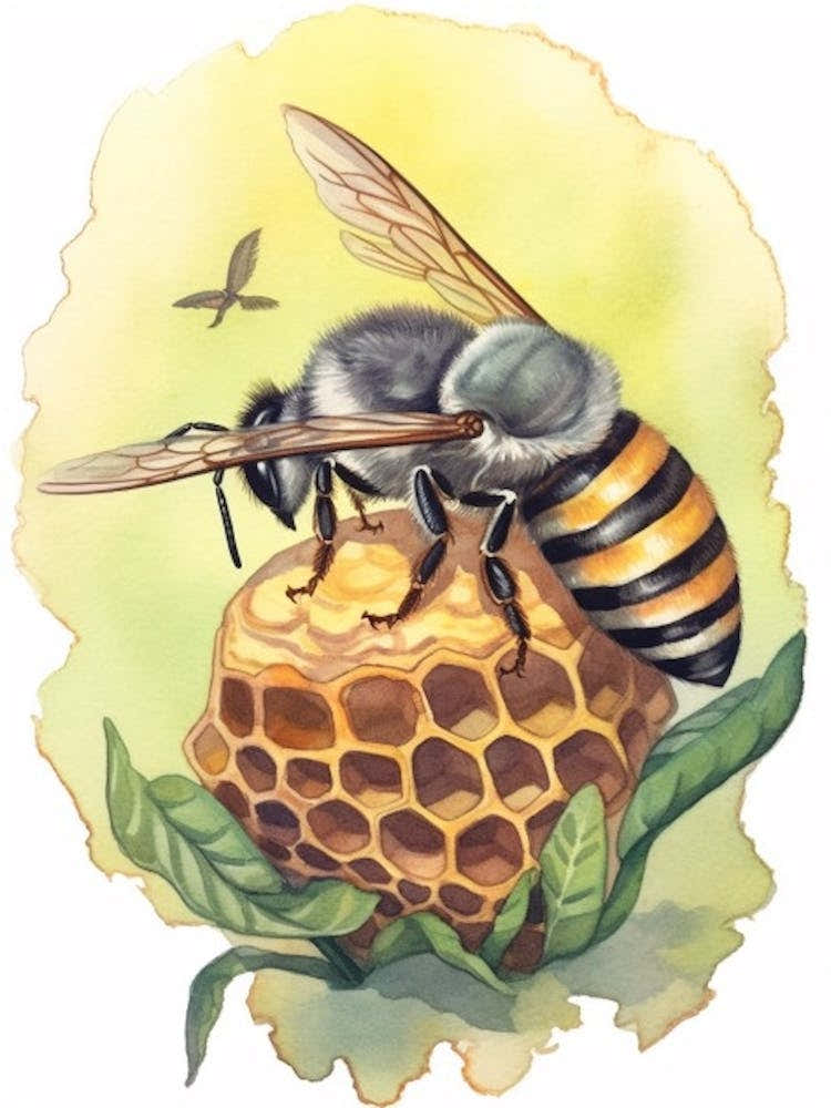 Bicolored Striped Sweat  Bee Beehive Watercolour Illustration 4