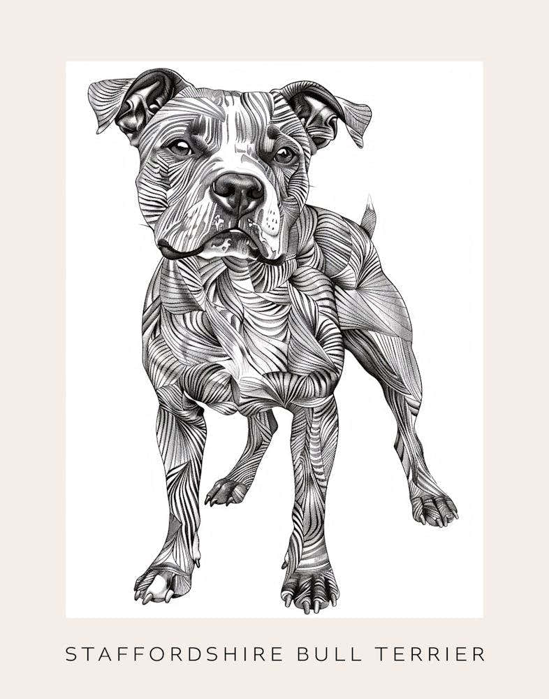 Staffordshire Bull Terrier Dog Line Sketch 3 Poster