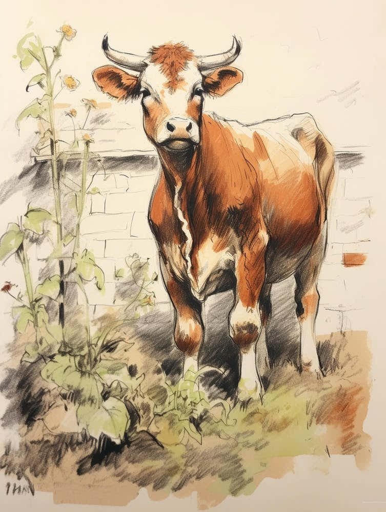 Storybook Animal Watercolour Cow 1